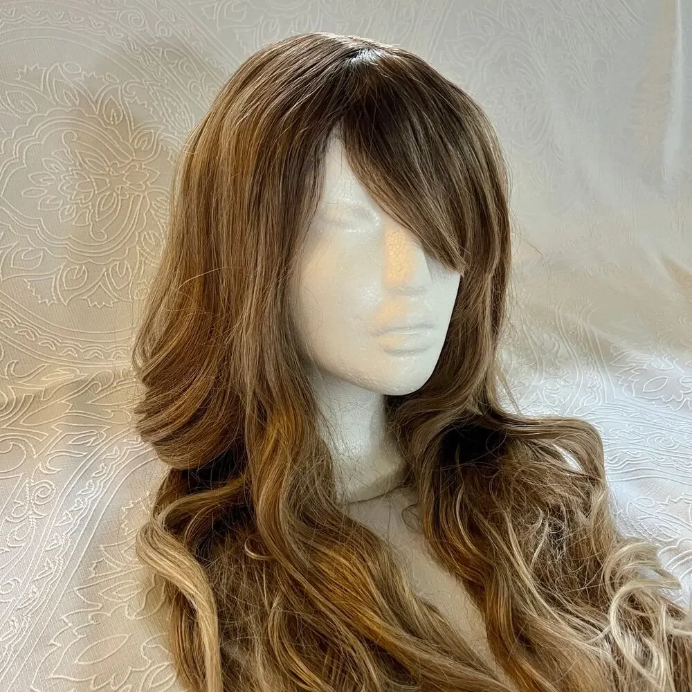 Long Wavy Brown Dark Roots Ombre Blonde Highlights Everyday Cosplay Wig